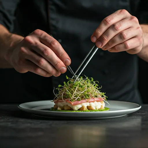 A chef plating a dish at a catered event